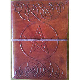 5" x 7" Pentagram leather blank book w/cord