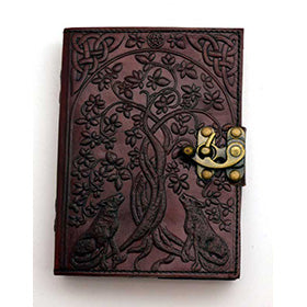Wolf & Tree of Life leather blank book w/ latch