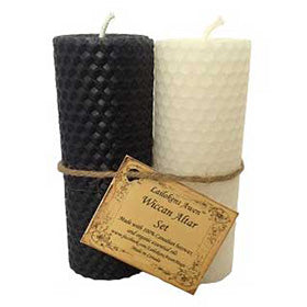 4 1/4" Wiccan Religious & Ceremonial set black & white Lailokens Awen candle