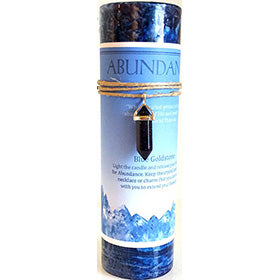 Abundance pillar candle with Blue Sandstone pendant